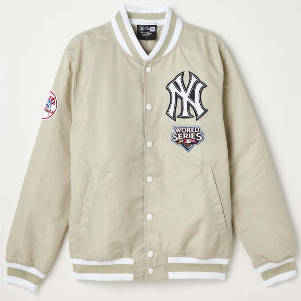 New Era Tan Bomber Jacket with White Accents